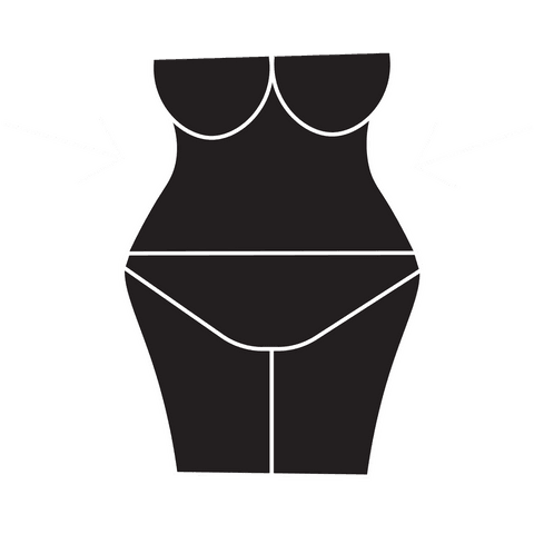 Transparent fitness illustration showing waist with arrows pointing