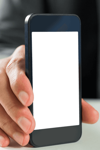 Businessman hand holding smartphone with transparent background