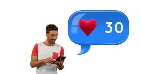 Young man engaging on social media with increasing likes