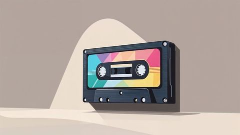 Floating Retro Cassette with Geometric Design in Minimalist Setting