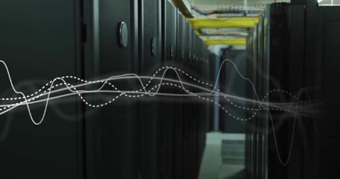 server room with digital frequency waves overlay - Download Free Stock Images Pikwizard.com