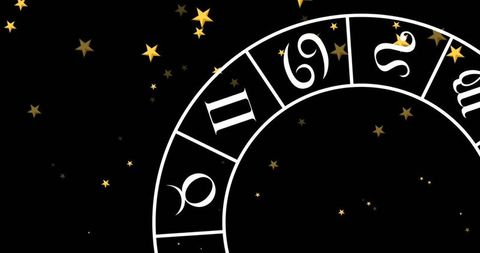 Astrological zodiac circle with glittering stars background