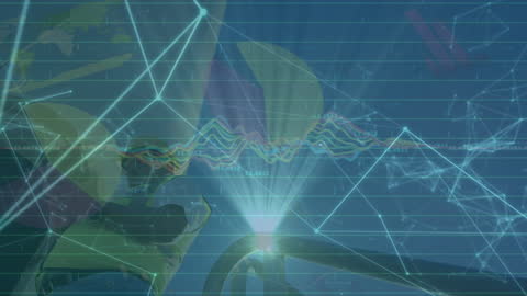 Engineer Overlaid with Digital Network and Wind Energy Graphics