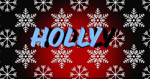 Festive holly text with falling snowflakes on holiday background