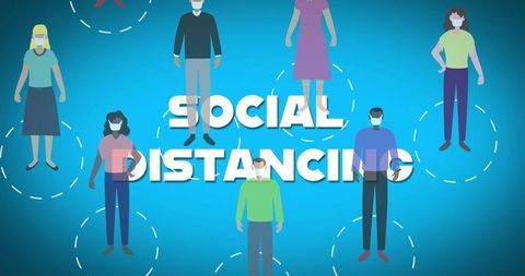 Diverse People Practicing Social Distancing with Masks