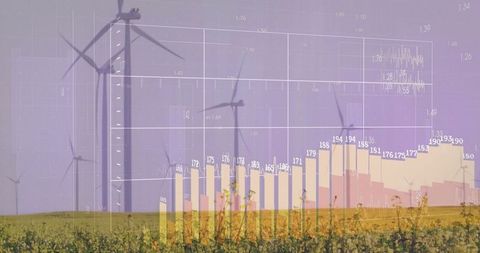 Renewable energy analytic overlay turbines digital visualization