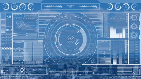 Futuristic Interface Data Visualization with City Skyline Backdrop