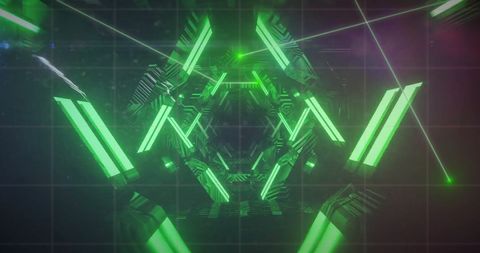 Futuristic Green Neon Spiral with Grid Background