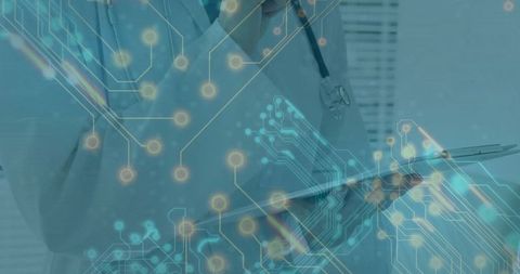 Innovative Medical Technology with Doctor Analyzing Data