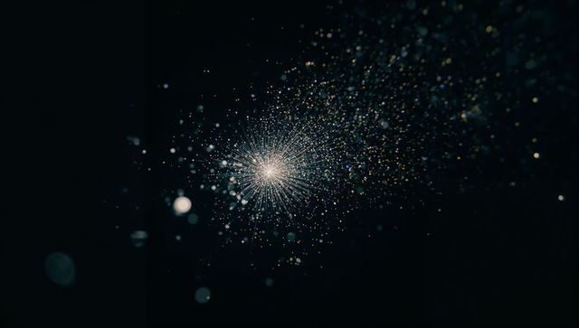 Abstract Light Burst with Glowing Particles in Dark Space