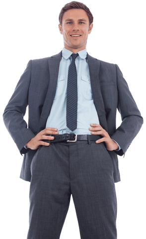 Confident Businessman with Hands on Hips in Transparent Background