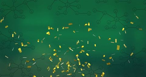 Gold Confetti on Green Chalkboard with Molecular Networks