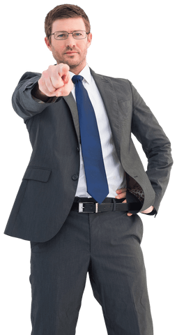 Transparent Businessman in Suit Pointing Focusing Forward