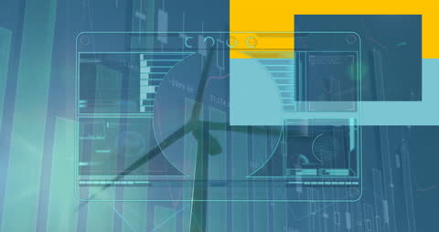 Digital Interface Showcasing Wind Energy and Data Processing