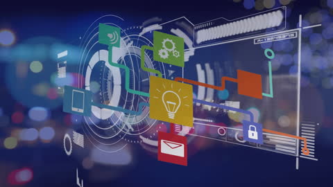 Futuristic Digital Network and Interface Elements in Night City