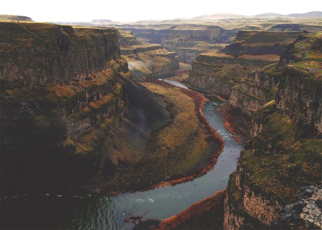 Aerial View of Scenic River Flowing Through Narrow Canyon - Download Free Stock Photos Pikwizard.com