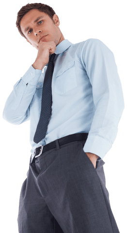 Thoughtful Businessman with Hand on Chin in Transparent Background