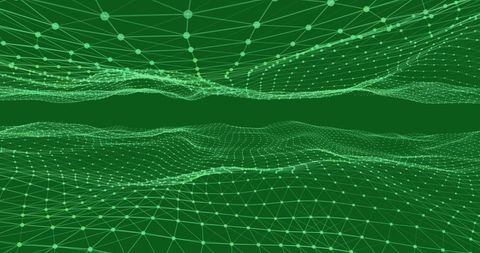 Futuristic digital landscape with green network web