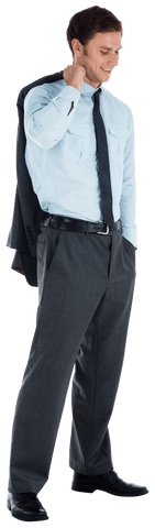 Transparent Smiling Businessman Holding Jacket with Confidence