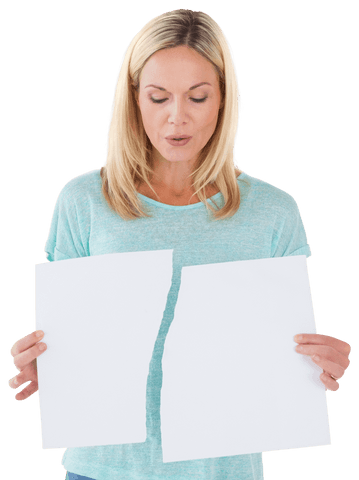 serious woman holding torn white paper on transparent background - Download Free Stock Videos Pikwizard.com