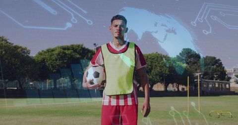 Soccer player training with futuristic digital interface
