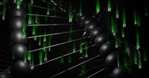 Futuristic dna double helix with binary digits