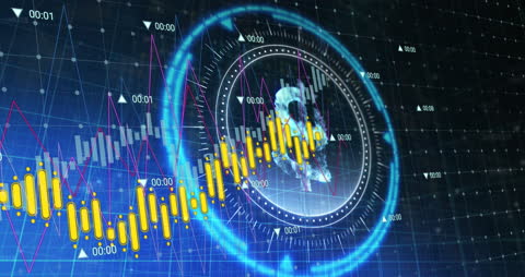 Digital Finance Analytics with Futuristic Bitcoin Symbol