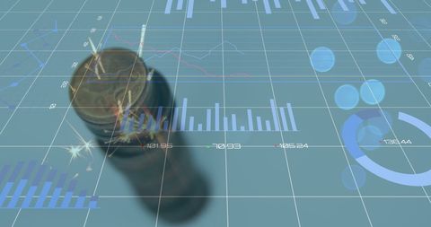 Financial Growth Concept with Coin Stack and Data Overlay