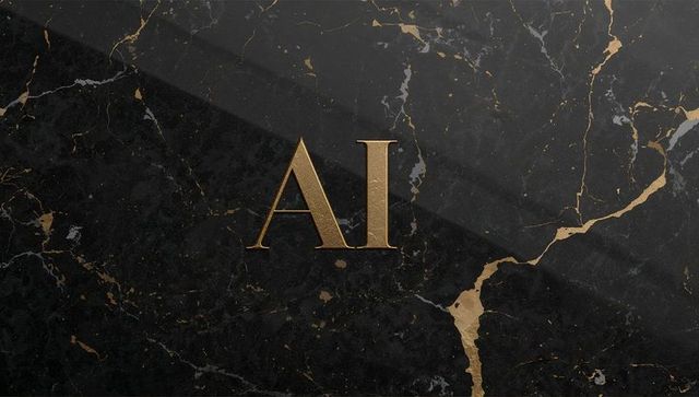 Gilded ai monogram on black marble with gold veins luxury branding background