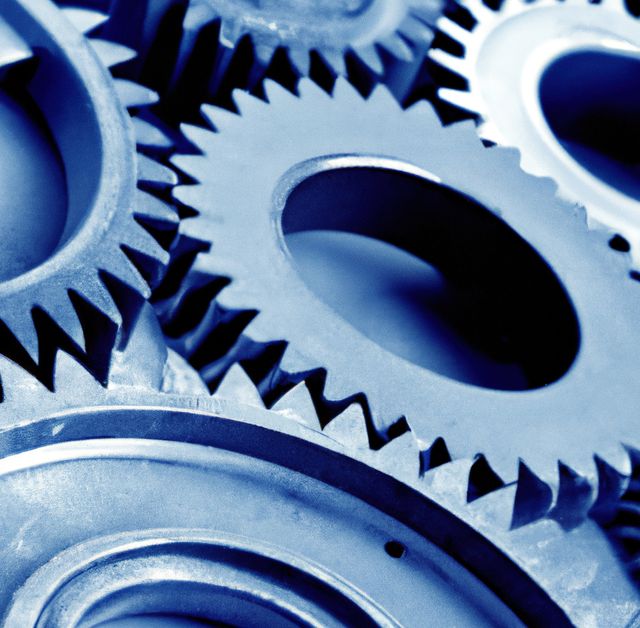 Close-up of Interlocking Industrial Gears in Blue Lighting - Download Free Stock Images Pikwizard.com