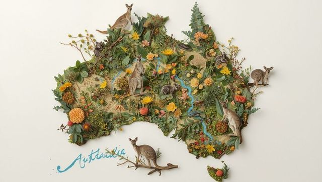Botanical map of australia with sculpted wildlife corridor