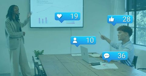 Presenting data with social engagement overlays in meeting room for digital strategy