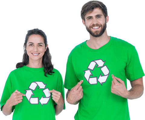Caucasian Volunteers Promoting Recycling with Eco-friendly T-shirts