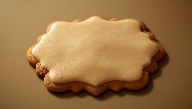 Scalloped-edge cookie with smooth icing on warm surface