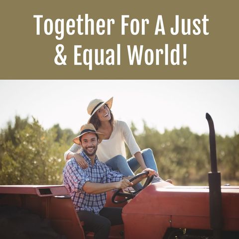 Happy couple celebrating fair trade day in countryside