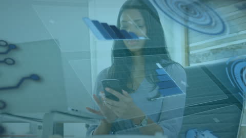 Female Executive Using Smartphone in Futuristic Office