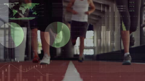 Athletes Running with Digital Data Overlay in Sports Technology Concept