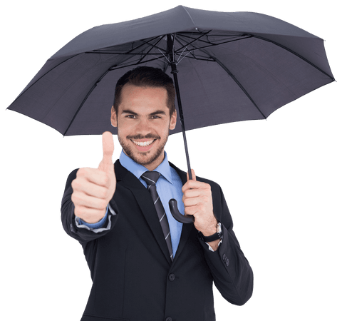 Businessman Holding Black Umbrella Giving Thumbs Up Transparent Background