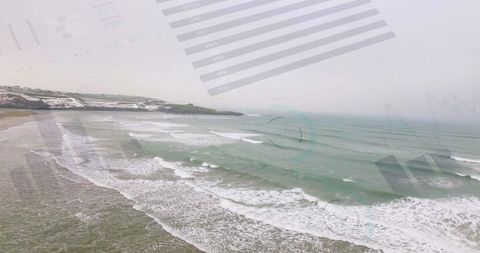 Seascape Overlaid with Digital Financial Graph Sunglow