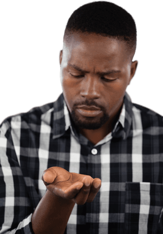 focused man looking at empty hand on transparent background - Download Free Stock Videos Pikwizard.com