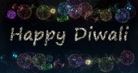 Happy diwali text with vibrant firework celebrations