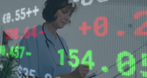 Healthcare Professional with Overlay of Stock Market Data Graphics