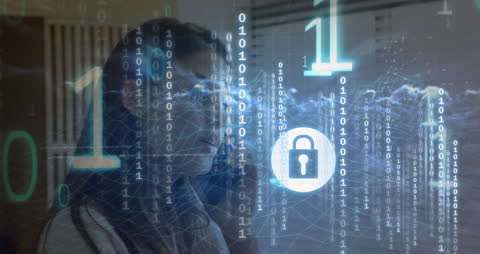 Cybersecurity Concepts with Binary Code and Smartphone Communication