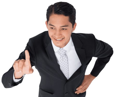 transparent executive pointing at virtual interface - Download Free Stock Videos Pikwizard.com
