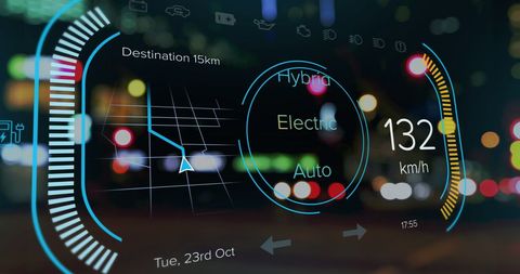 Futuristic Car Interface Displaying Navigation over City Lights - Download Free Stock Images Pikwizard.com