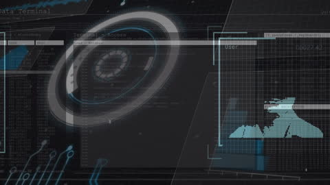 Futuristic Data Interface with Diverse Faces and Scope Scanning Graphics