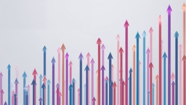 Rising multicolored arrow skyline representing growth progress and business performance