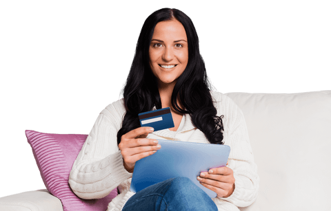 transparent shopping relaxed woman holding tablet credit card - Download Free Stock Videos Pikwizard.com