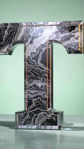 Rotating Marble Letter T Revealing Orange Edge Highlights | Vertical 3D Material Showcase