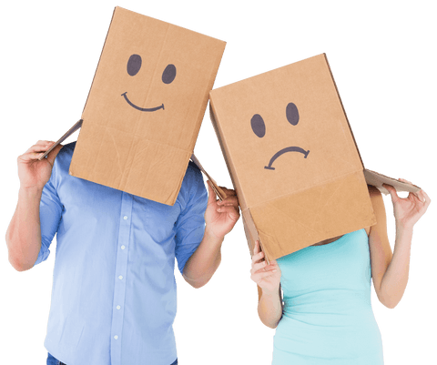 couple with cardboard masks displaying emotions transparency concept - Download Free Stock Videos Pikwizard.com